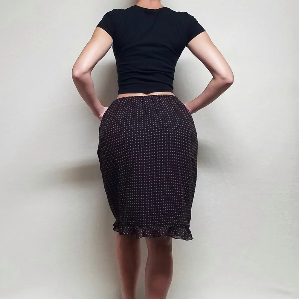 Vintage Kathie Lee Pink Orange Polka-dot Chiffon Ruffle Hem Bubble Skirt 16
